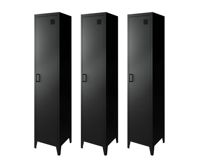 Armário em metal, 4 espaços de armazenamento, set de 3, soho, preto, 38x38x180 cm