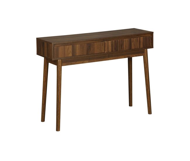 Consola de madeira 2 gavetas, linear, madeira escura, 100x30x75 cm