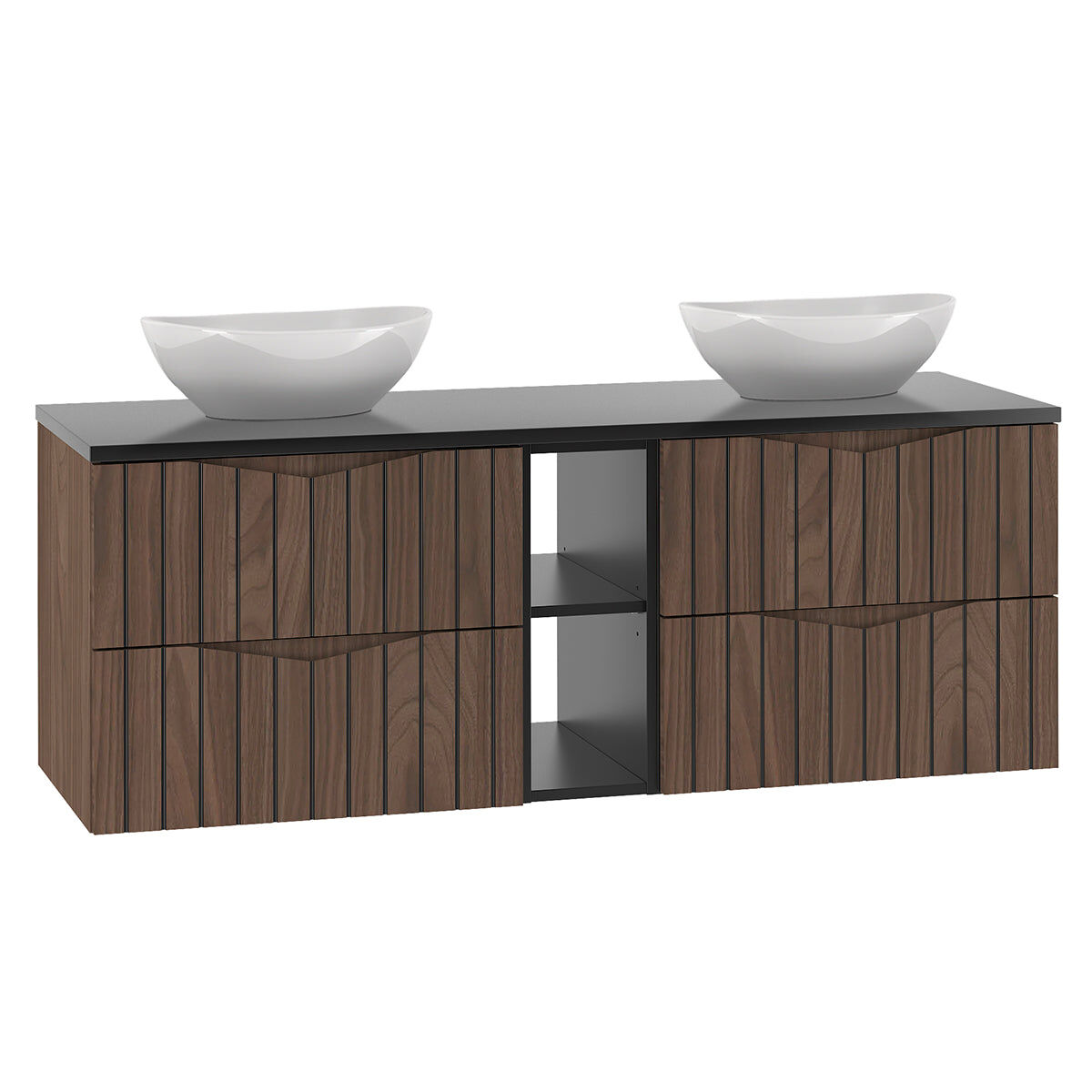 Móvel lavatório duplo 140cm 2 nichos siena madeira e preto
