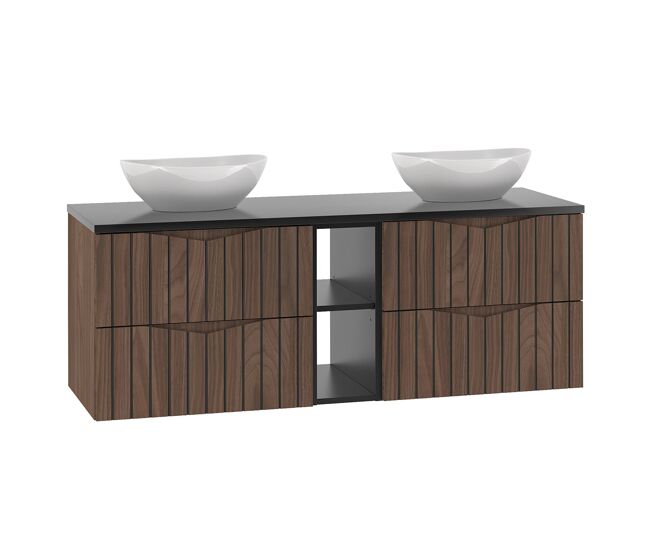 Móvel lavatório duplo 140cm 2 nichos siena madeira e preto