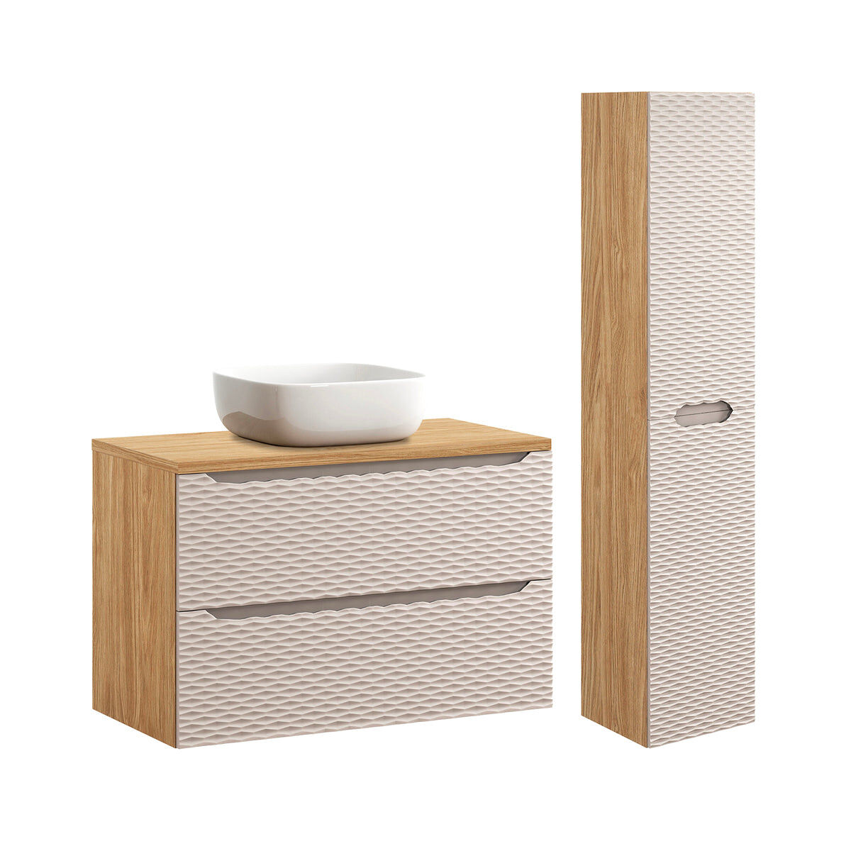 Elora móvel de lavatório simples bege e madeira 90cm e pedestal