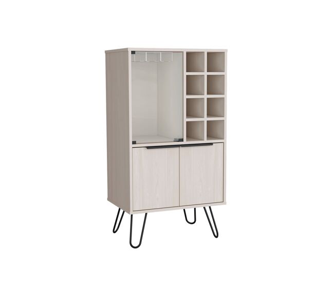 Armário bar em melamina aster com 8 suportes para garrafas, 9 suportes para copos e arrumação inferior , branco , 109,4 cm x 59,6 cm x 40 cm