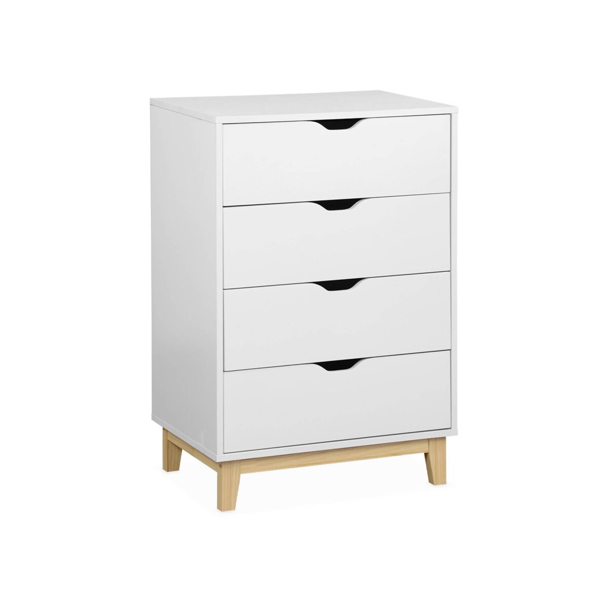 Cómoda com efeito de madeira e 4 gavetas, floki, branco, 60x40x90 cm