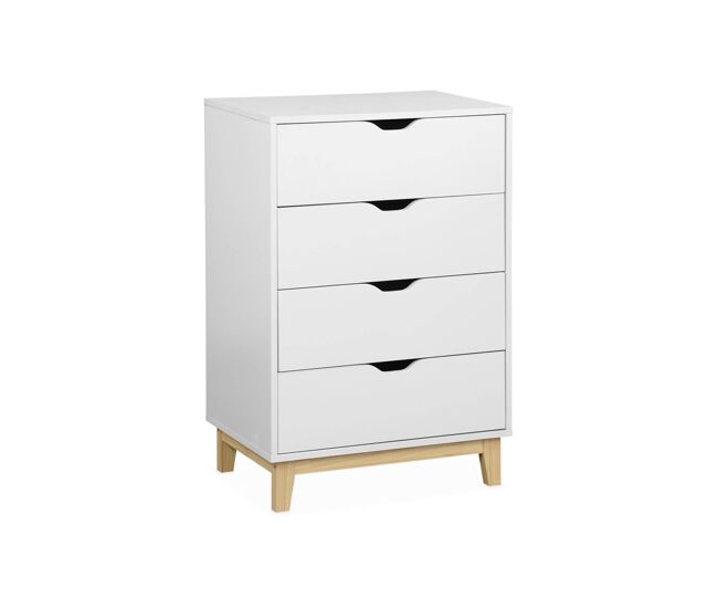 Cómoda com efeito de madeira e 4 gavetas, floki, branco, 60x40x90 cm