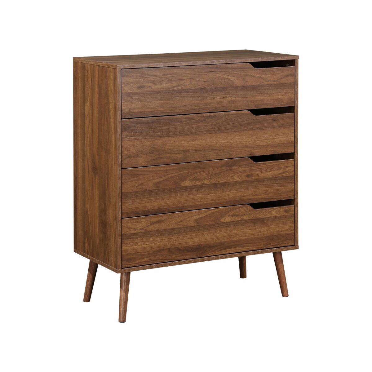 Cómoda em nogueira, 4 gavetas, pés em pinho maciço