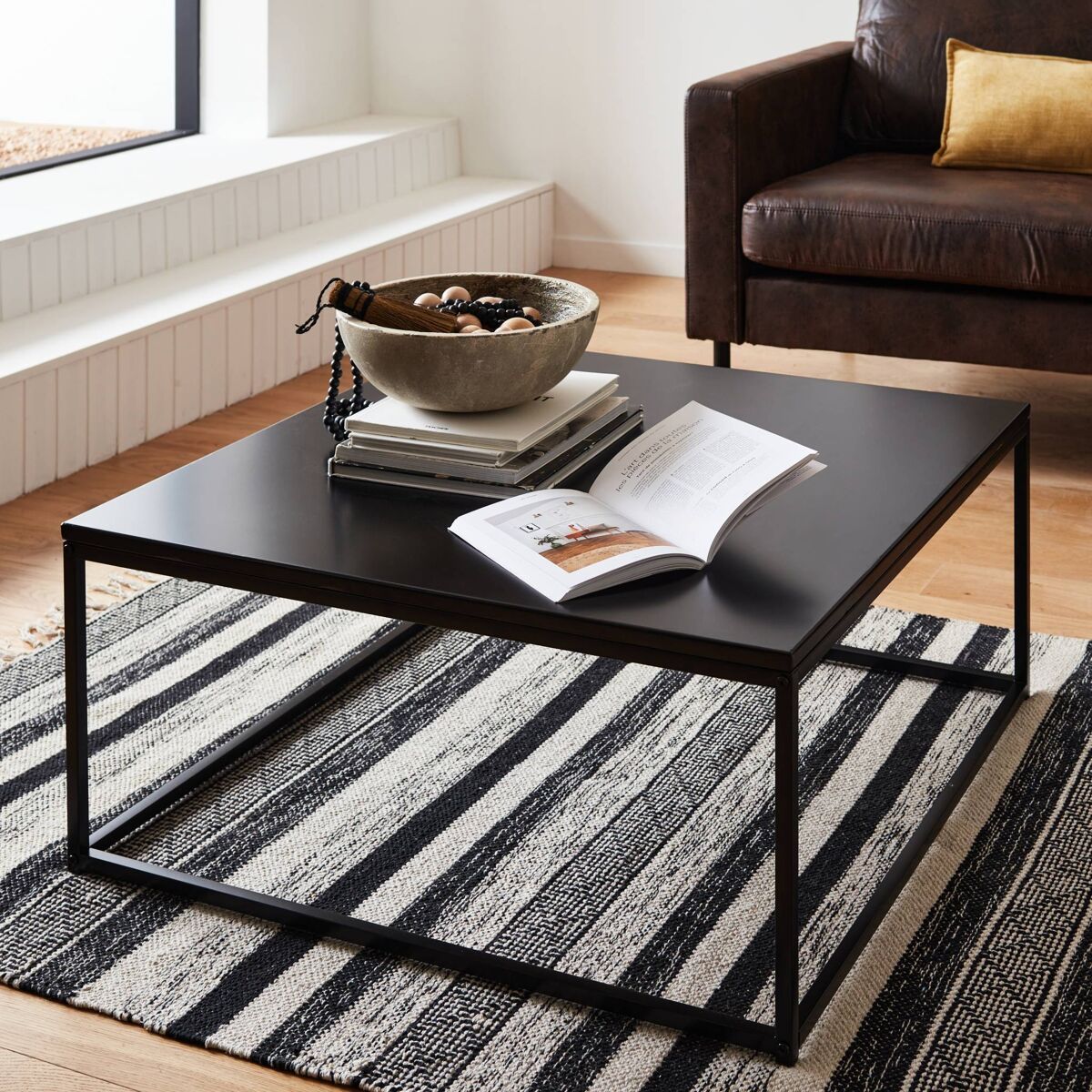 Mesa de centro quadrada em metal noir, industrielle, noir, 80x80x36 cm
