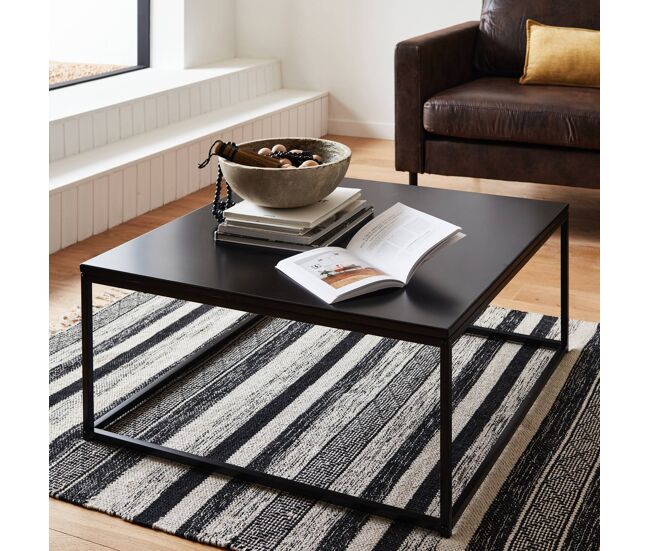Mesa de centro quadrada em metal noir, industrielle, noir, 80x80x36 cm
