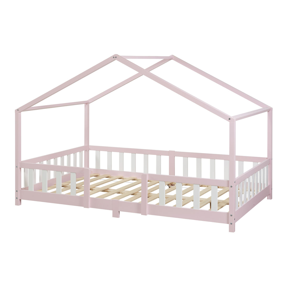 Cama de criança treviolo em forma de casa de pinho 140x200 cm - rosa [en.casa]