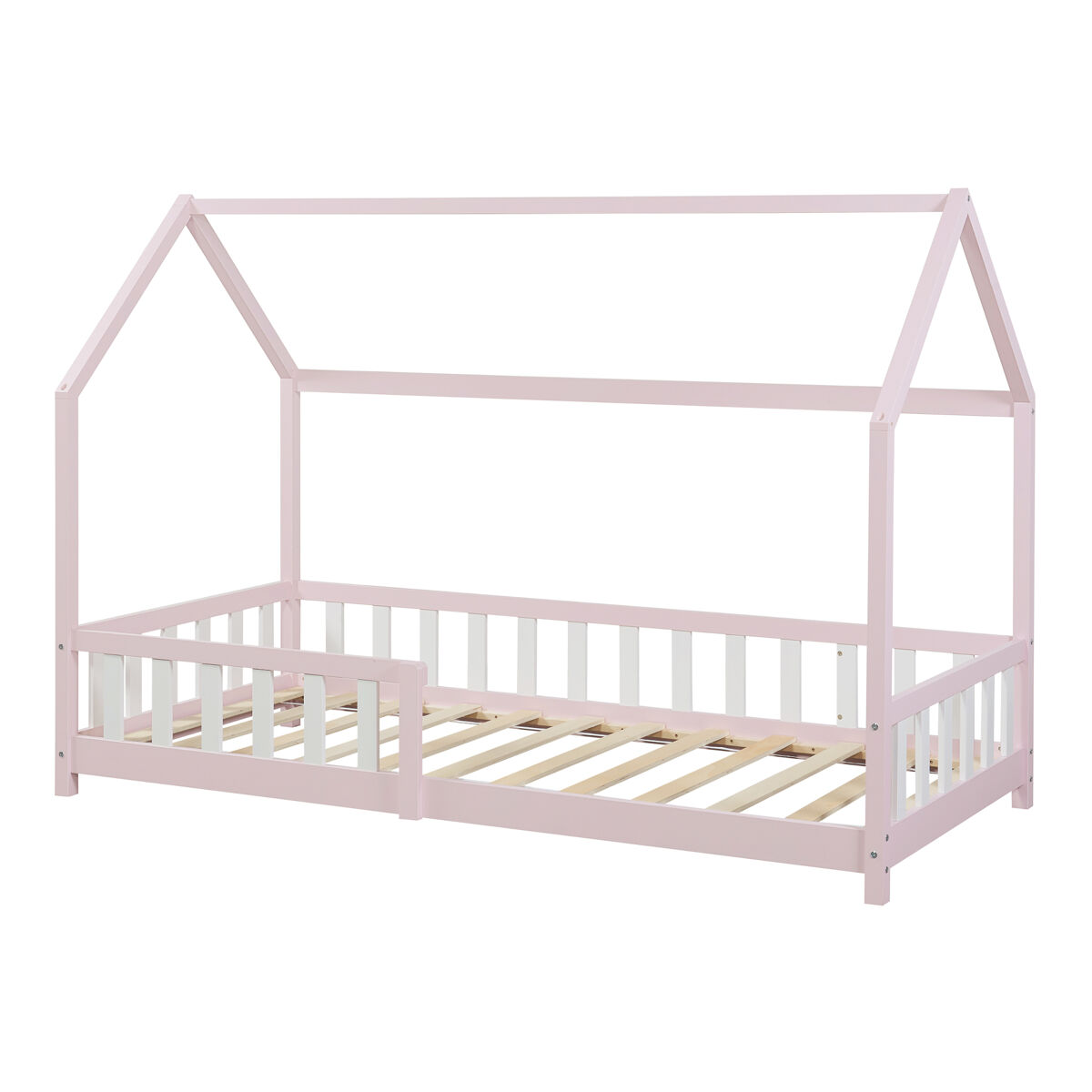 Cama de criança hesel em forma de casa de pinho com grelha 90x200cm - rosa [en.casa]