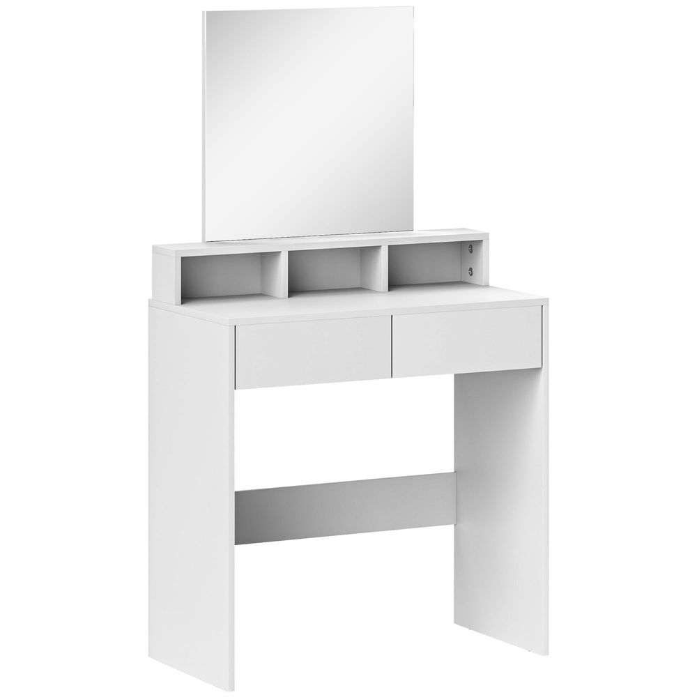 Homcom toucador de maquilhagem com espelho toucador com 2 gavetas 3 compartimentos toucador para dormitório 75x38x135 cm blanc
