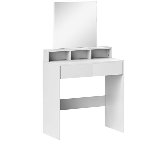 Homcom toucador de maquilhagem com espelho toucador com 2 gavetas 3 compartimentos toucador para dormitório 75x38x135 cm blanc