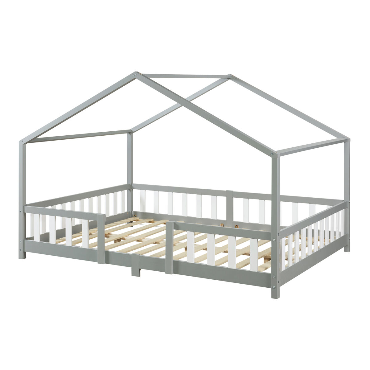 Cama de criança treviolo em forma de casa de pinho 140x200 cm - cinzento [en.casa]