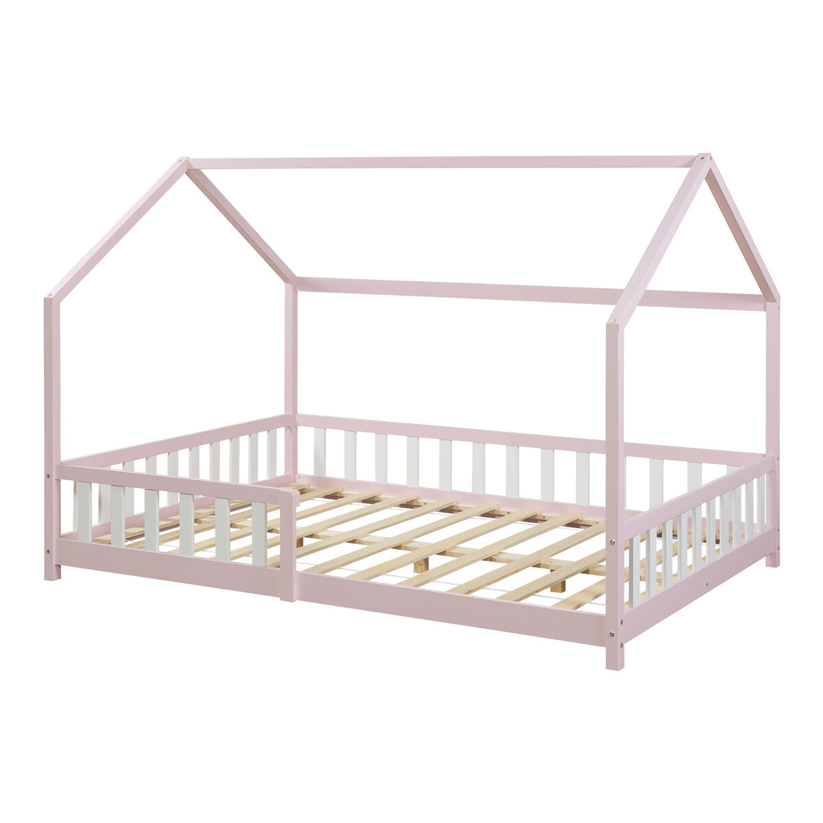 Cama de criança hesel em forma de casa de pinho com grelha 120x200cm - rosa [en.casa]