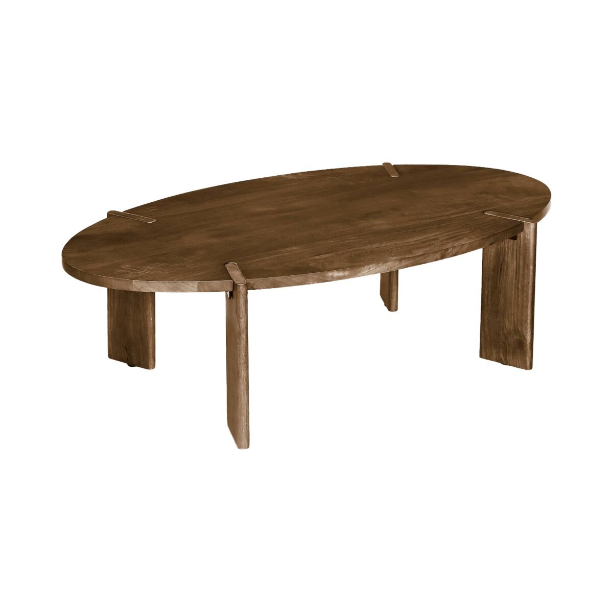 Mesa de centro oval em madeira de manga maciça, reva, madeira de nogueira, 120x65x36 cm
