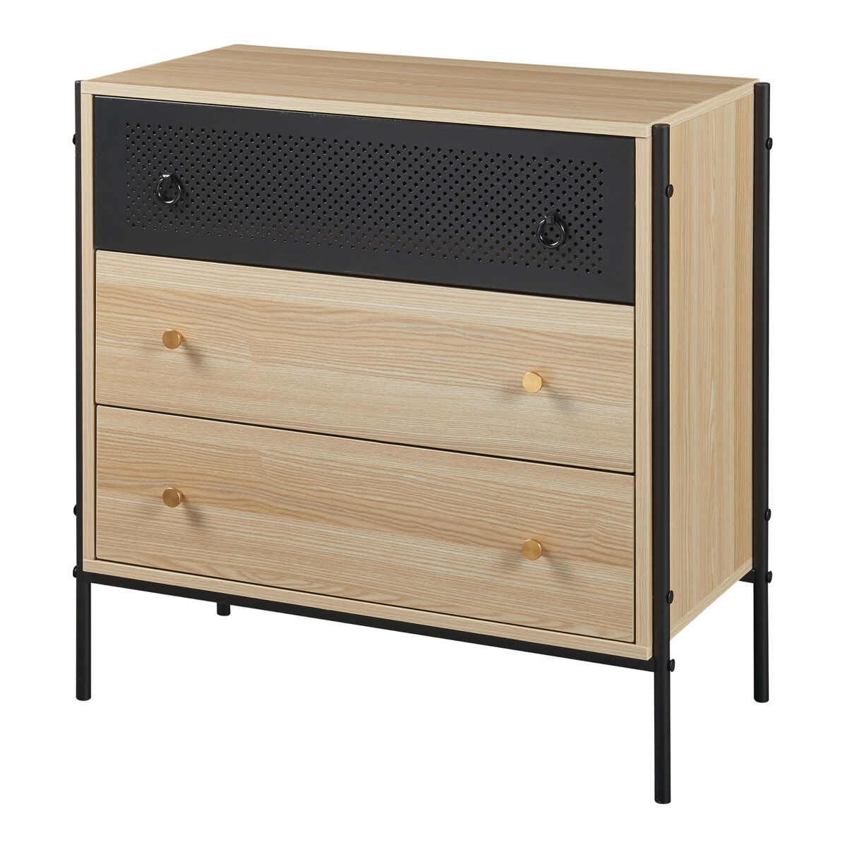 Aparador tysnes com 3 gavetas 80x80x40cm - efeito carvalho/preto [en.casa]