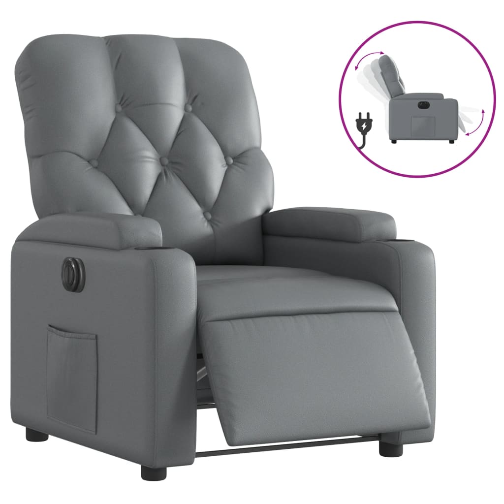 Vidaxl poltrona reclinável elétrica couro artificial cinzento