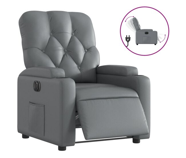 Vidaxl poltrona reclinável elétrica couro artificial cinzento