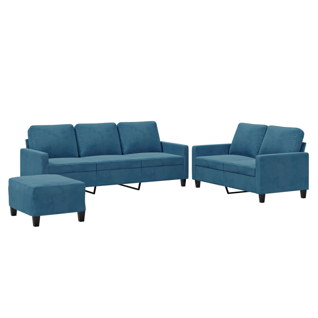 Vidaxl 3 pcs conjunto de sofás com almofadões veludo azul