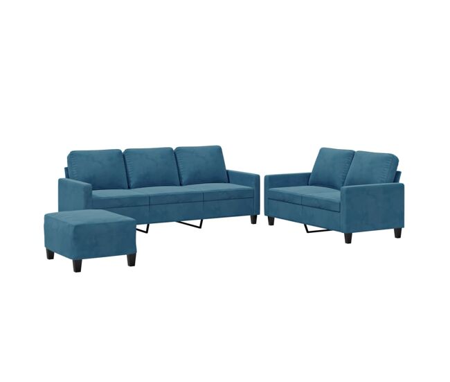Vidaxl 3 pcs conjunto de sofás com almofadões veludo azul