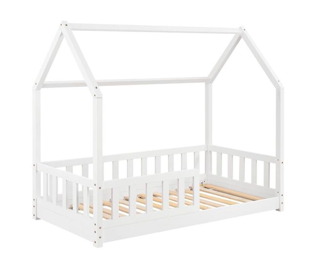 Cama infantil bosco cabin blanche em forma de casa 90x190 cm feita de melamina
