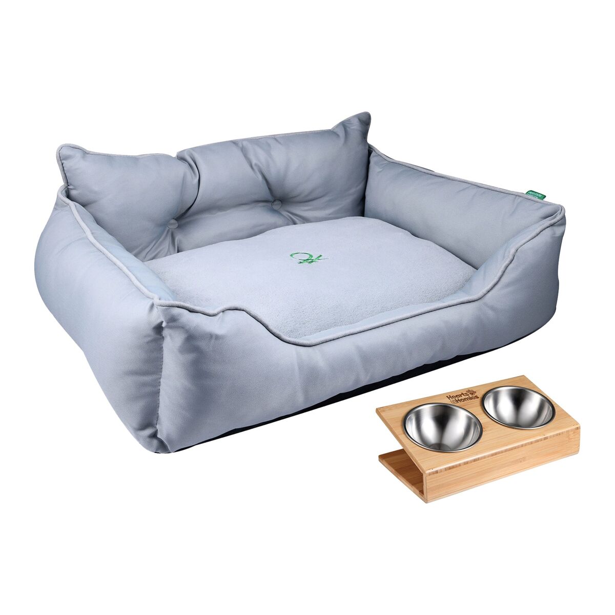 Cama para animais de estimação + comedouro duplo