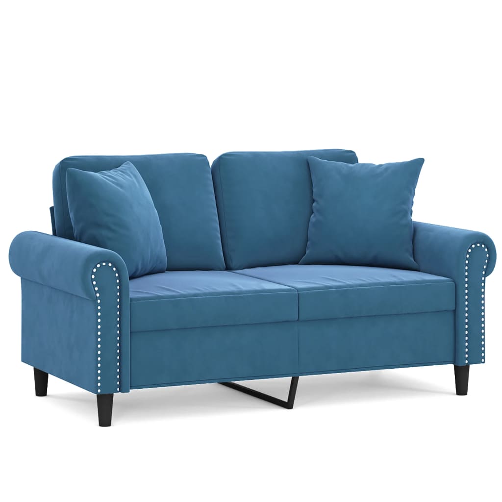 Vidaxl sofá 2 lugares c/ almofadas decorativas 120 cm veludo azul