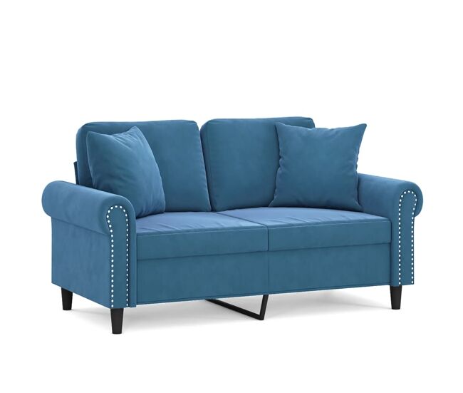 Vidaxl sofá 2 lugares c/ almofadas decorativas 120 cm veludo azul
