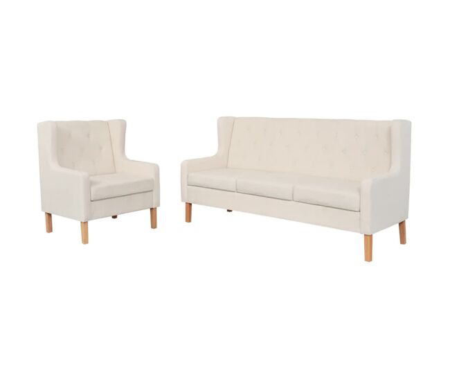 Vidaxl conjunto de sofás 2 pcs tecido branco nata