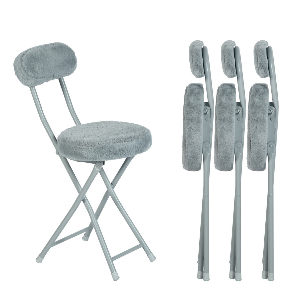 Conjunto de 4 cadeiras dobráveis, almofada redonda dobrável em pele com encosto e apoio para os pés, assento com 49 cm de altura, estilo escandinavo,