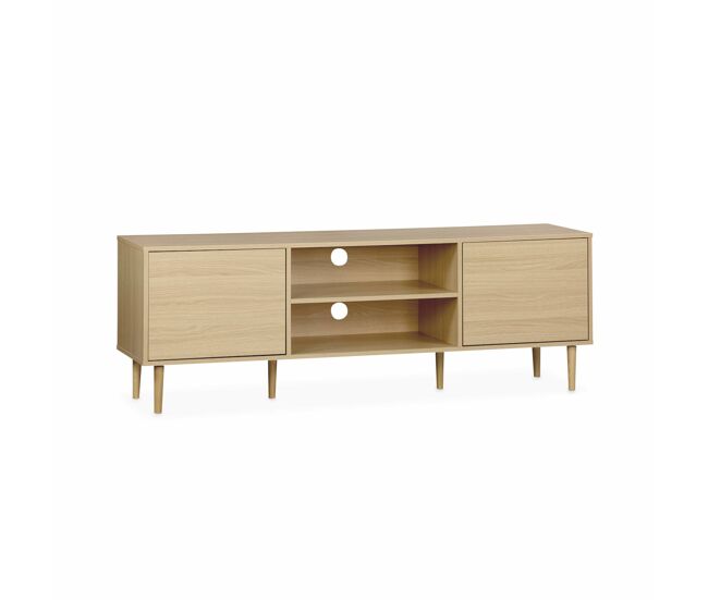 Móvel de tv com efeito madeira e 2 portas, 160cm, mika, natural, 160x40x56 cm