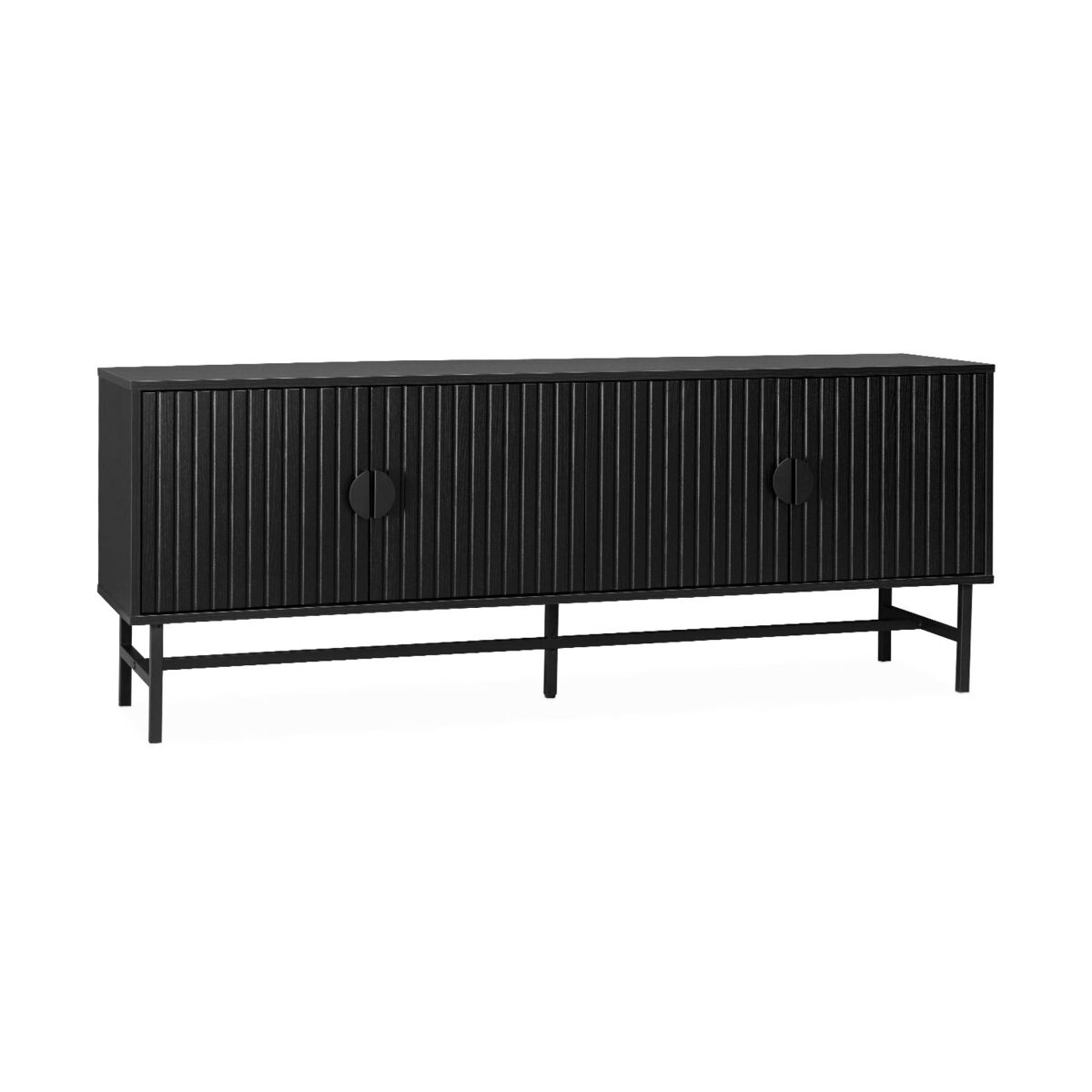 Móvel de tv com efeito de madeira ranhurada, 160cm, bazalt, noir, 157.5x39x60 cm