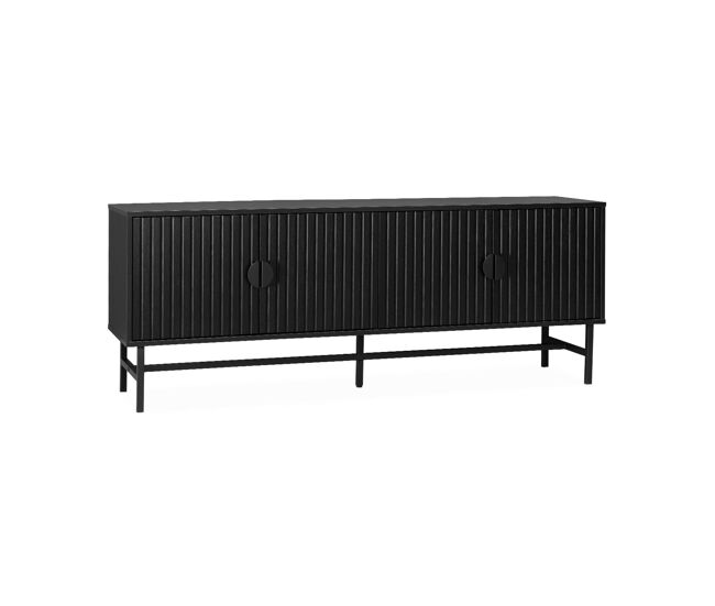Móvel de tv com efeito de madeira ranhurada, 160cm, bazalt, noir, 157.5x39x60 cm