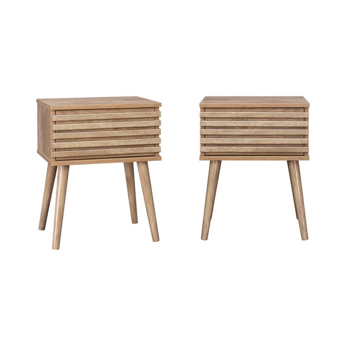Mesa de cabeceira efeito madeira ranhurada, set de 2, madere, natural, 29x40x50.5 cm