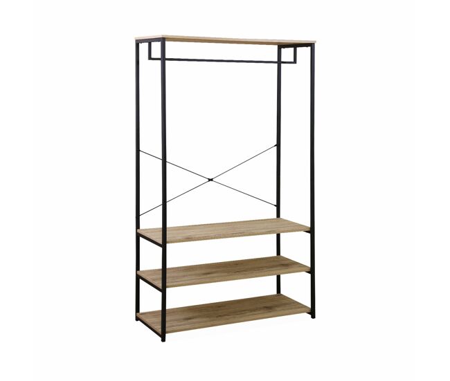 Móvel de entrada em metal e madeira de 3 níveis, loft, natural, 100x40x167 cm