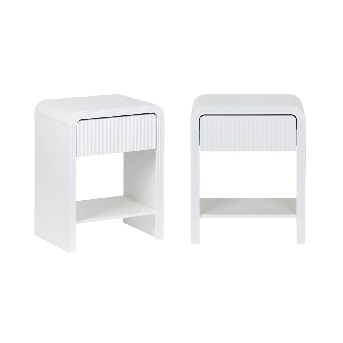 Mesa de cabeceira com efeito madeira ranhurada, set de 2, julia, branco, 40x30x53 cm
