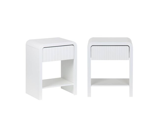 Mesa de cabeceira com efeito madeira ranhurada, set de 2, julia, branco, 40x30x53 cm