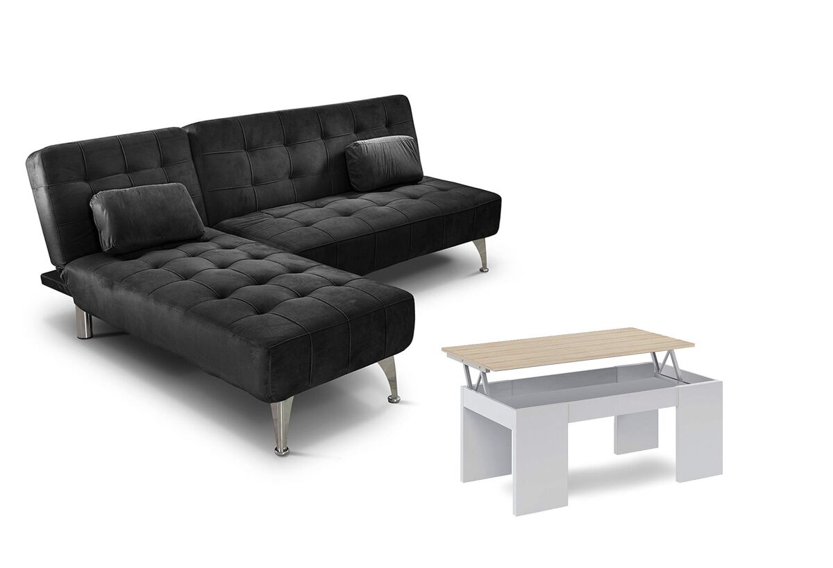 Chaise Longue Sofá Cama + Mesa de Centro Elevable