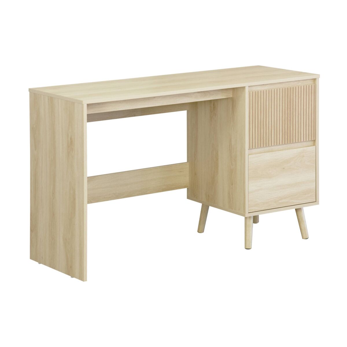 Mesa escandinava de madeira com 2 gavetas, linear, natural, 120x48x75 cm