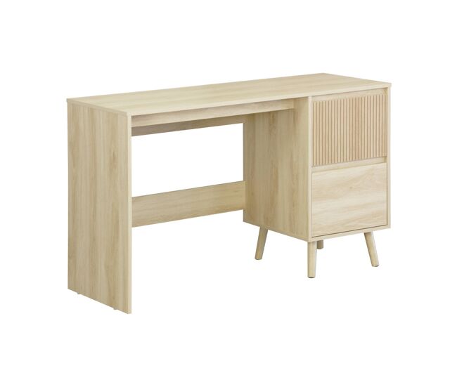 Mesa escandinava de madeira com 2 gavetas, linear, natural, 120x48x75 cm