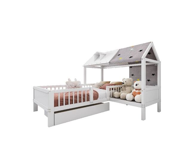 Cama de criança,cama-casa de madeira maciça 90x200cm com 1 gaveta,branco