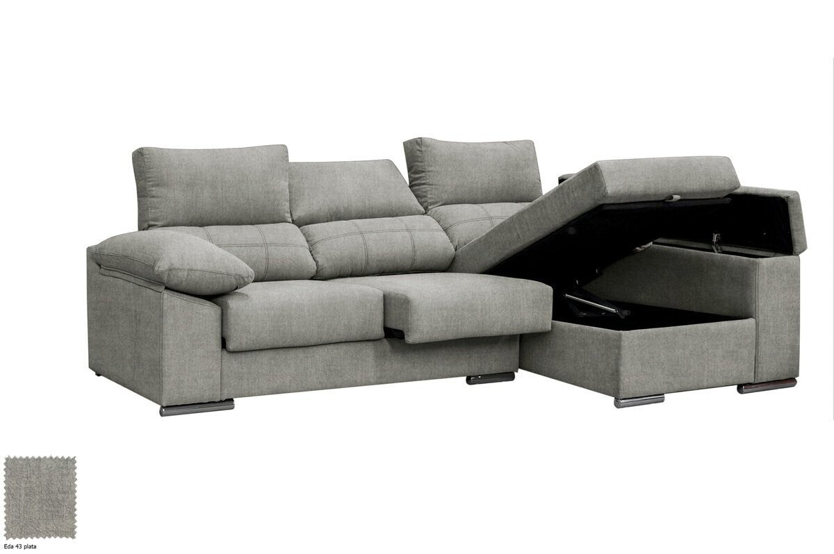Sofá Chaise Longue Reclinado, com Arco Cinza