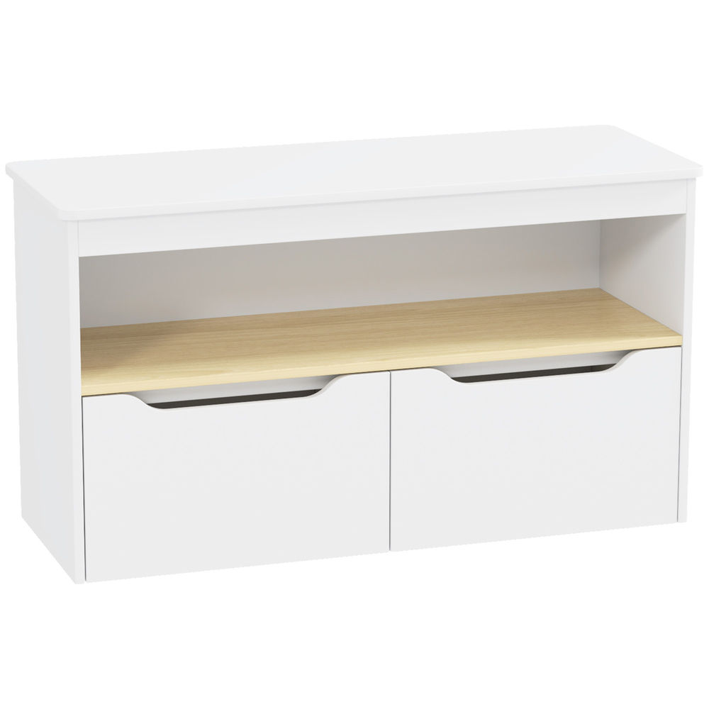 Aiyaplay organizador de brinquedos móvel de arrumação infantil com 2 gavetas e compartimento para dormitório sala de jogos 80x30x45 cm blanc