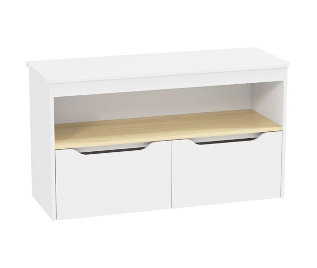 Aiyaplay organizador de brinquedos móvel de arrumação infantil com 2 gavetas e compartimento para dormitório sala de jogos 80x30x45 cm blanc