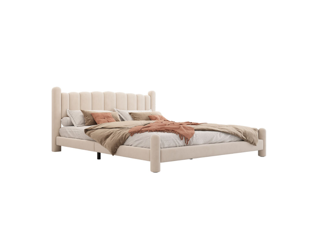 Cama de casal de veludo 180x200cm,bege