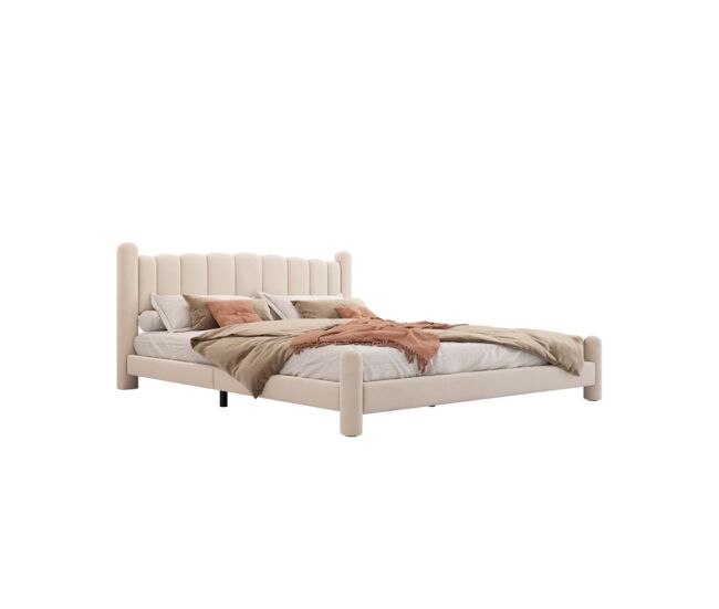 Cama de casal de veludo 180x200cm,bege