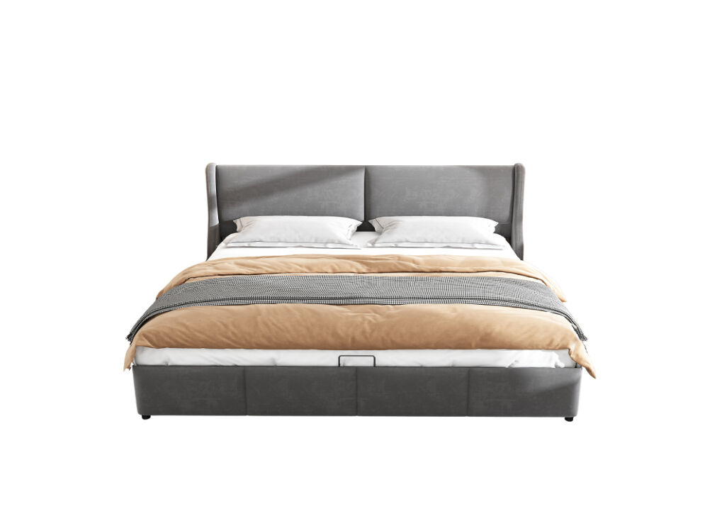 Cama de casal de veludo 180x200cm com armazenamento,cinzento