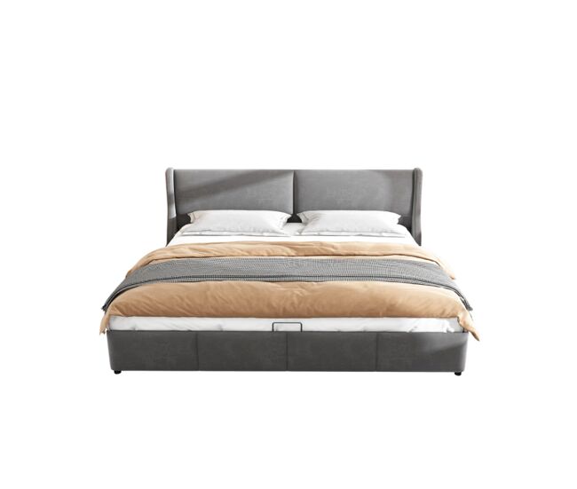 Cama de casal de veludo 160x200cm com armazenamento,cinzento