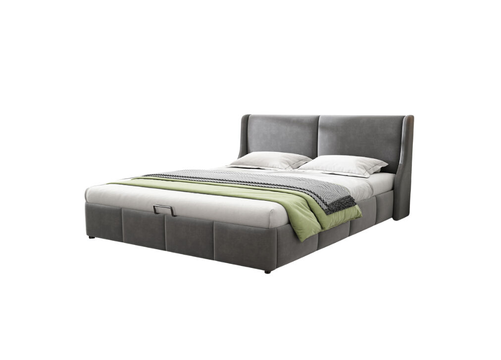 Cama de casal de veludo 140x190cm com armazenamento,cinzento