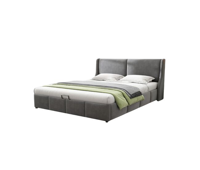 Cama de casal de veludo 140x190cm com armazenamento,cinzento