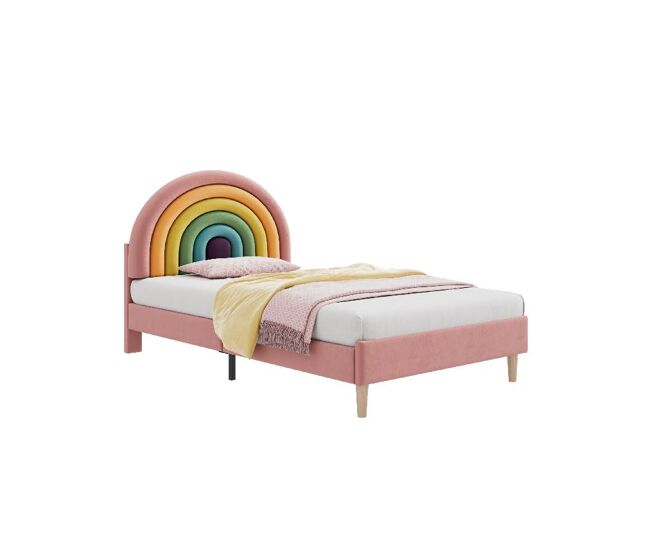 Cama juvenil,cama de solteiro de veludo 90x200cm,rosa
